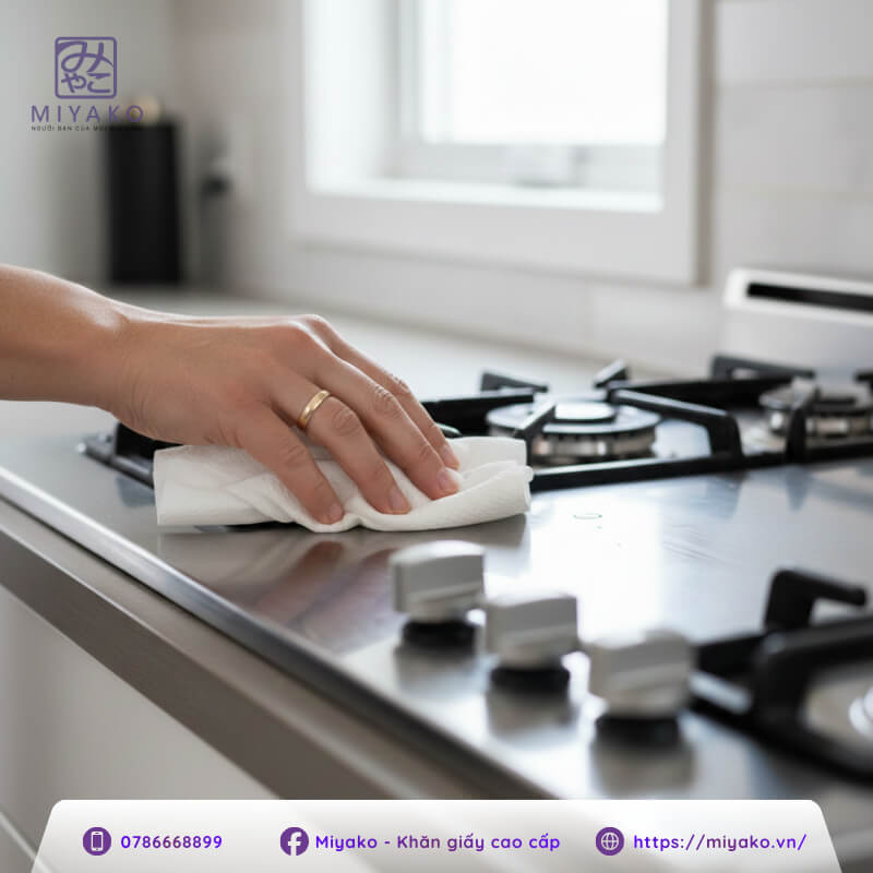lau mặt bếp ga sạch dầu mỡ bằng khăn giấy.jpg