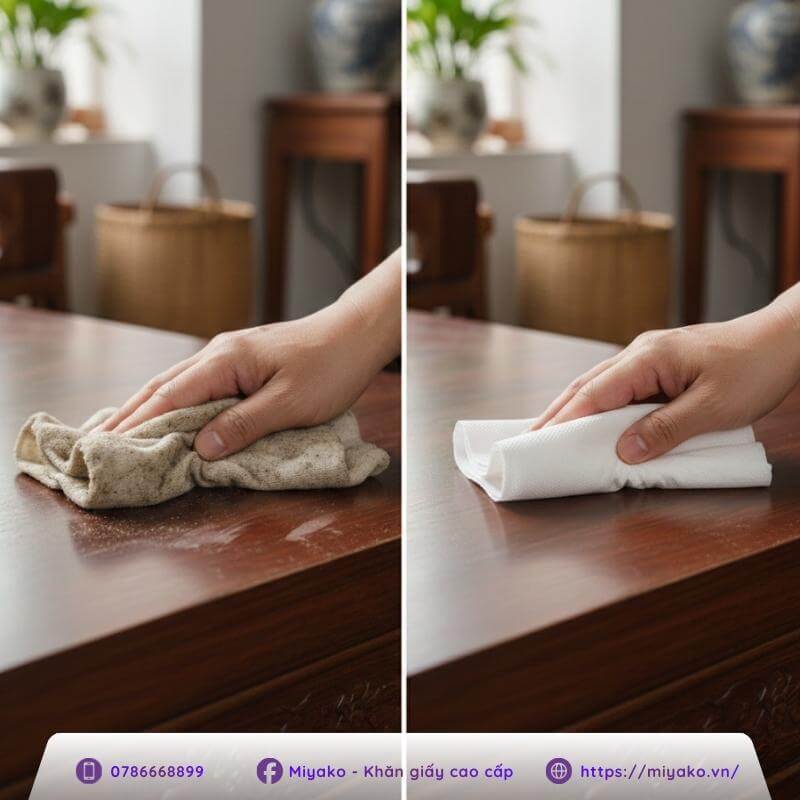 Nhiều người vẫn băn khoăn nên dùng khăn vải truyền thống hay dùng khăn giấy đa năng lau bàn thờ.jpg